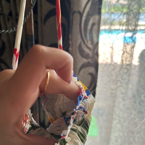 Tory Burch Iris Smocked Floral Midi Dress White Red Blue Size Large Fit & Flare - Picture 9 of 13